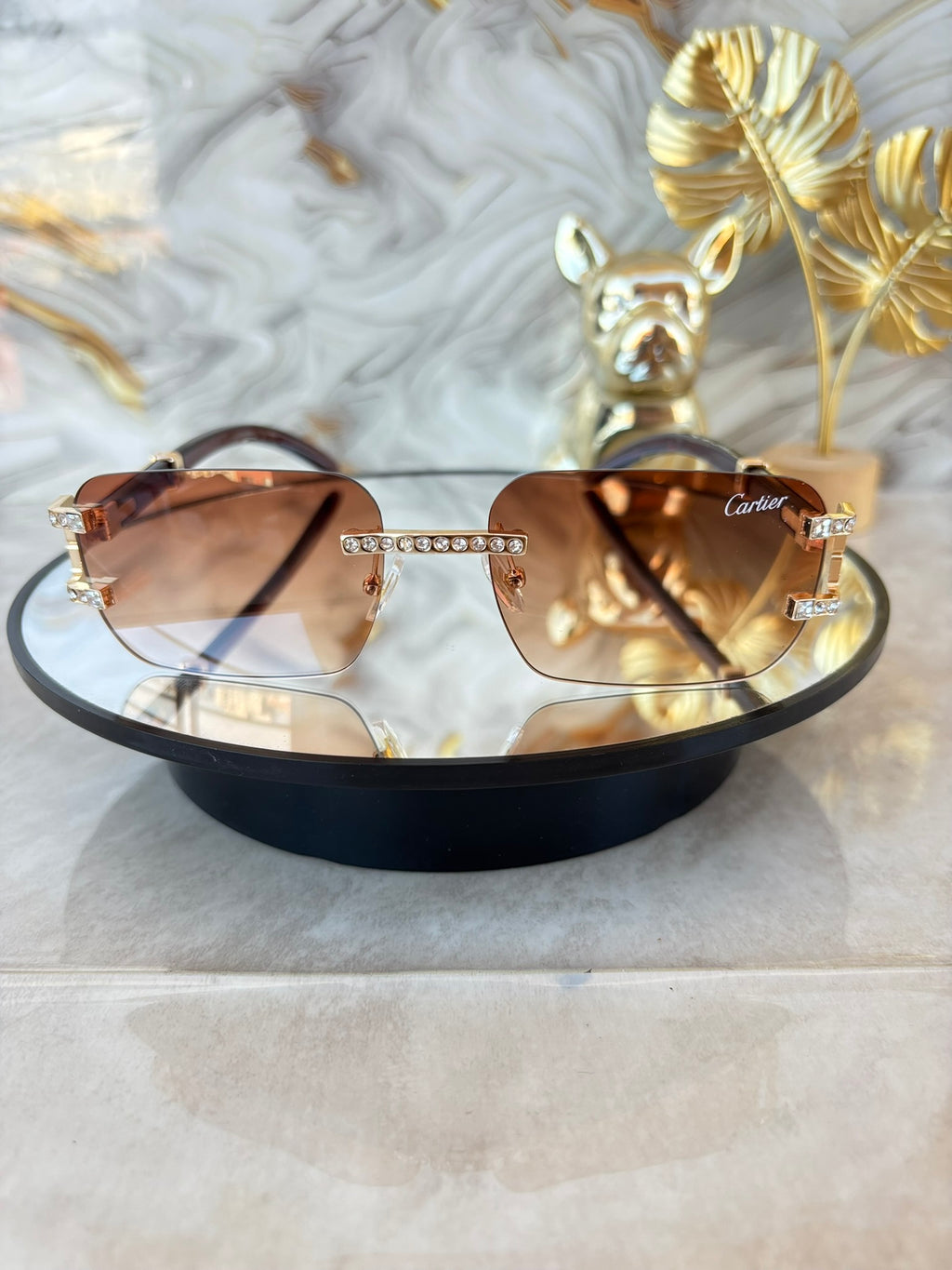 Lentes de Sol Cartier Rimless con Cristales – Diseño Exclusivo de Lujo UV400 | Estilo Premium Elegante