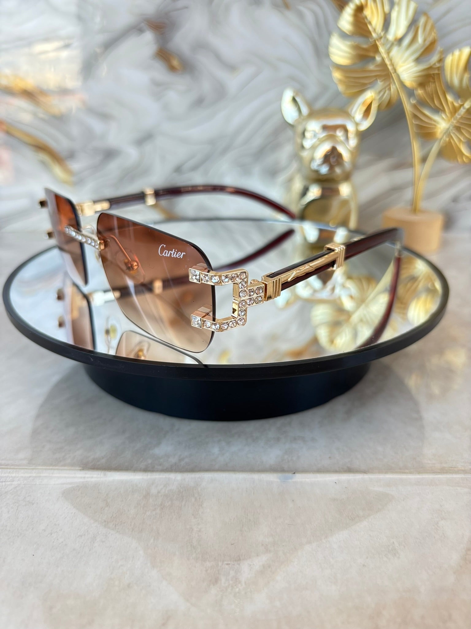 Lentes de Sol Cartier Rimless con Cristales – Diseño Exclusivo de Lujo UV400 | Estilo Premium Elegante