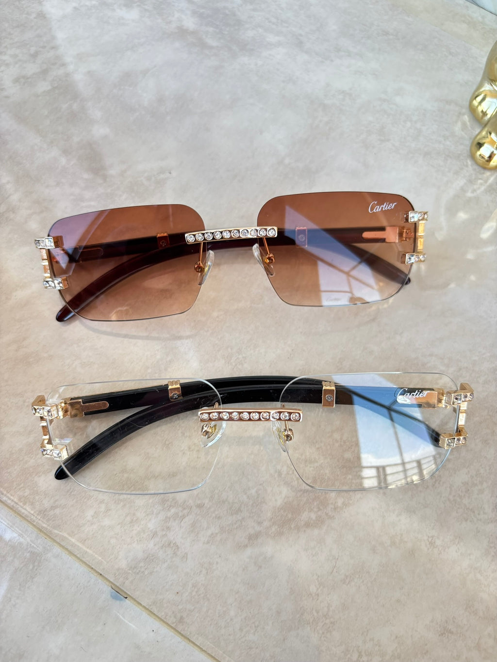 Lentes de Sol Cartier Rimless con Cristales – Diseño Exclusivo de Lujo UV400 | Estilo Premium Elegante