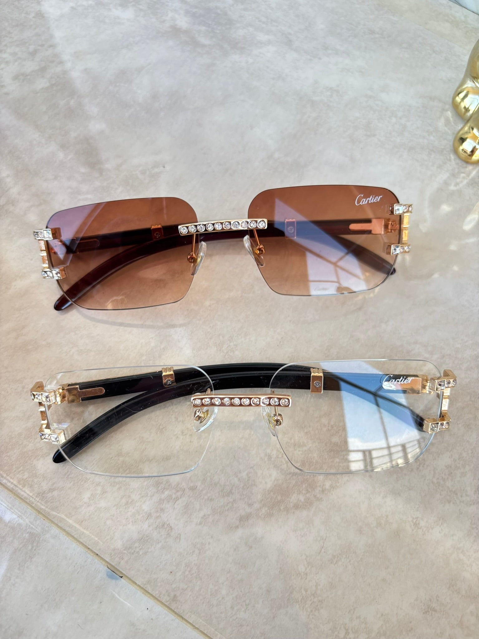Lentes de Sol Cartier Rimless con Cristales – Diseño Exclusivo de Lujo UV400 | Estilo Premium Elegante